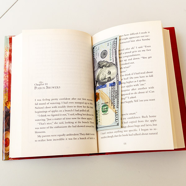 Book with money inside.  Caption for Cash in Books story
